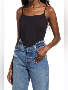 BP. Nordstrom Women's Corset Tank Top Black Adjustabke Straps Zipper Rayon Sz S